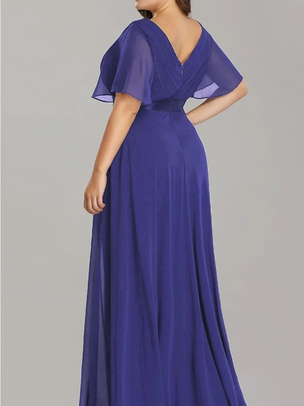 Ever Pretty Plus Size V-Neck Flutter Sleeve Maxi Dress in Royal Purple - Picture 2 of 5